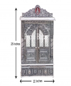 Home Pooja Wooden Mandir with White Oxidized Plated Puja Temple- 22-Doors